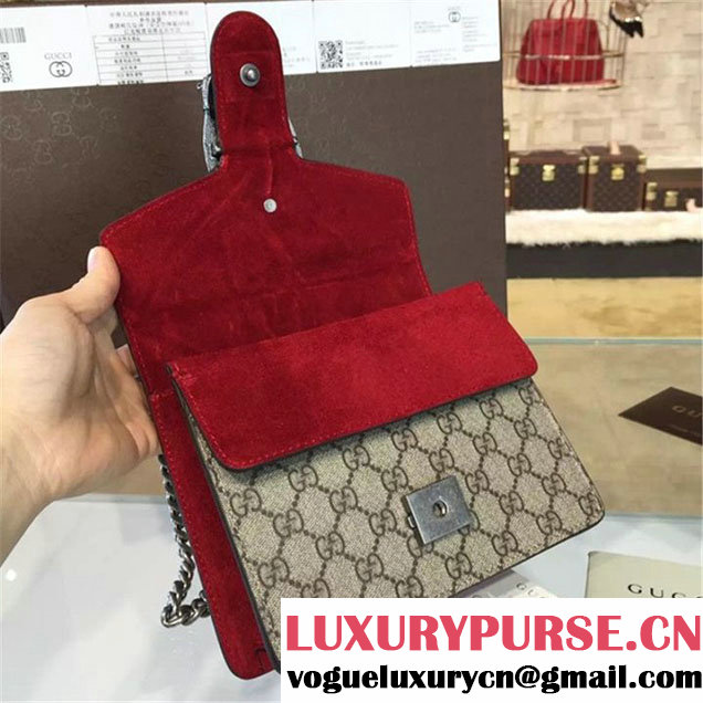 Gucci Dionysus GG Supreme Shoulder Small Bag with Bee Embroidery Fall Winter 2016 Collection Burgundy Suede Beige