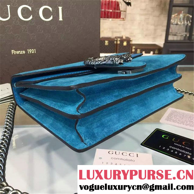 Gucci Dionysus GG Supreme Suede Shoulder Small Bag Fall Winter 2016 Collection Light Blue