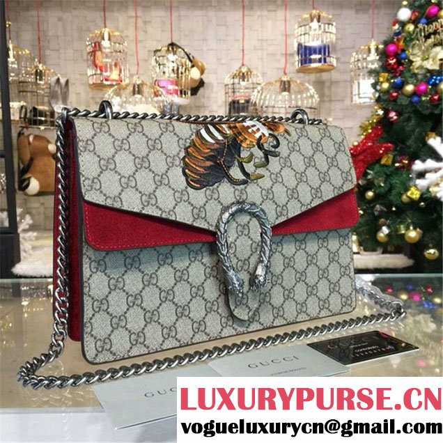 Gucci Dionysus GG Supreme Shoulder Large Bag with Bee Embroidery Fall Winter 2016 Collection Burgundy Beige