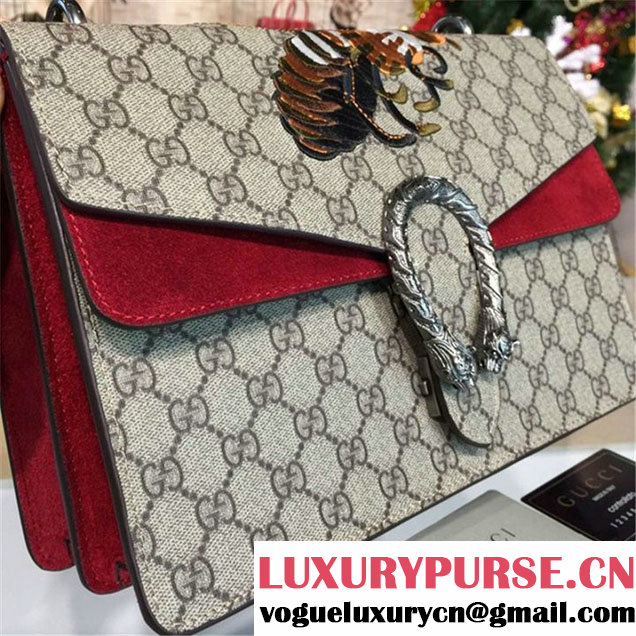 Gucci Dionysus GG Supreme Shoulder Large Bag with Bee Embroidery Fall Winter 2016 Collection Burgundy Beige