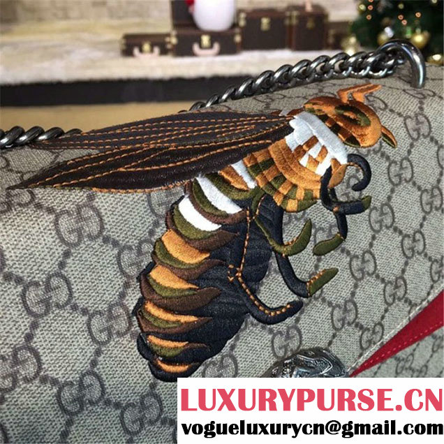 Gucci Dionysus GG Supreme Shoulder Large Bag with Bee Embroidery Fall Winter 2016 Collection Burgundy Beige