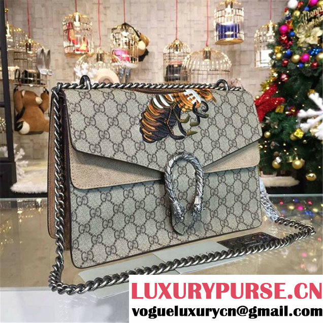 Gucci Dionysus GG Supreme Shoulder Large Bag with Bee Embroidery Fall Winter 2016 Collection Khaki Beige