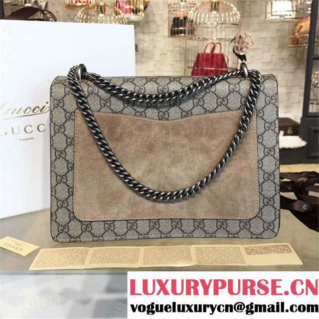 Gucci Dionysus GG Supreme Canvas Butterfly and Flowers Embroidery Large Shoulder Bag Spring Summer 2016 Collection Beige Suede Beige