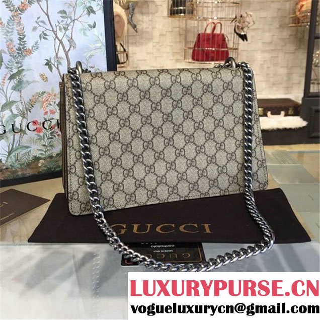 Gucci Dionysus GG Supreme Canvas Butterfly and Flowers Embroidery Medium Shoulder Bag Fall Winter 2016 Collection Beige Suede Beige