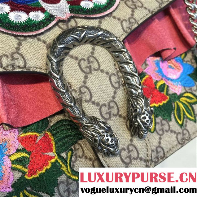 Gucci Dionysus GG Supreme Butterfly Flower Embroidery Canvas Shoulder Medium Bag Sequin Appliqué Fall Winter 2016 Collection Beige