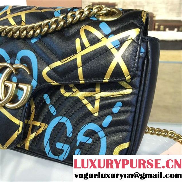 Gucci Ghost GG Marmont Matelassé Leather Medium Shoulder Bag Fall Winter 2016 Collection Black Yellow Blue