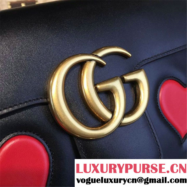 Gucci Marmont GG Supreme Hearts Medium Shoulder Bag Fall Winter 2016 Collection Black Red