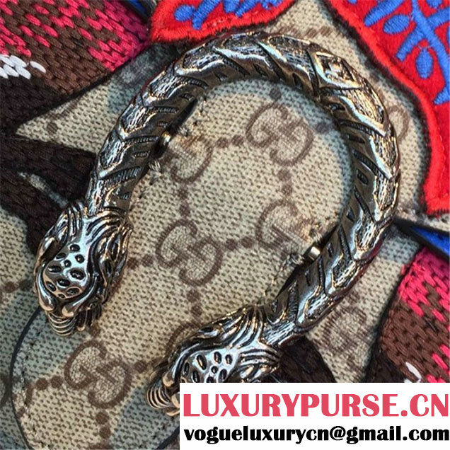 Gucci Dionysus GG Supreme Canvas Shoulder Medium Bag Embroidered Cat Star and Butterflies Bag Fall Winter 2016 Collection Blue Suede Beige