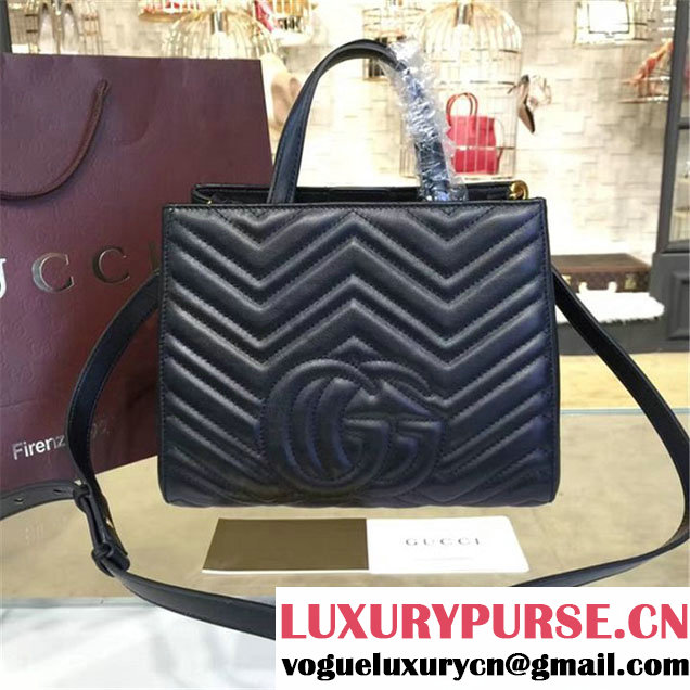 Gucci GG Marmont Matelassé 2.0 Medium Quilted Tote Bag Fall Winter 2016 Collection Black