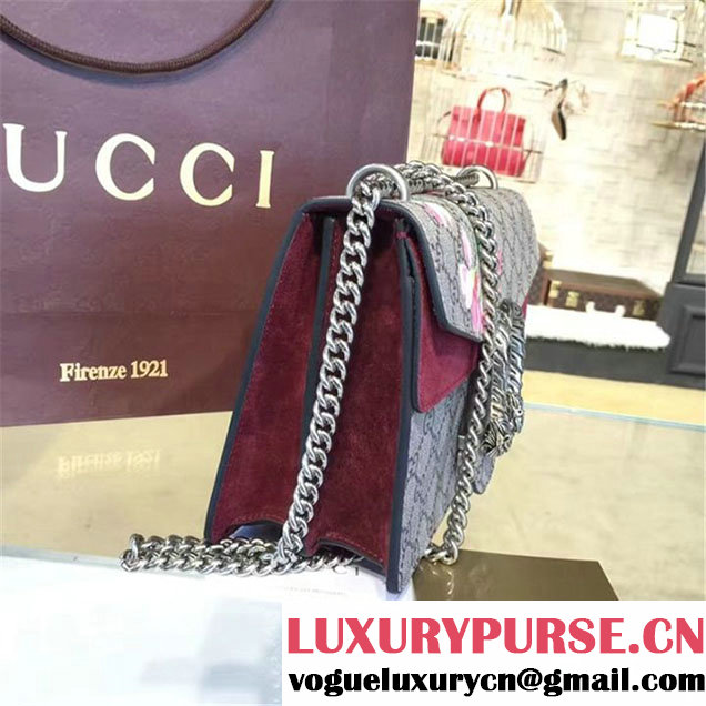 Gucci Dionysus Blooms Print GG Supreme Canvas and Suede Shoulder Fall Winter 2016 Collection Burgundy