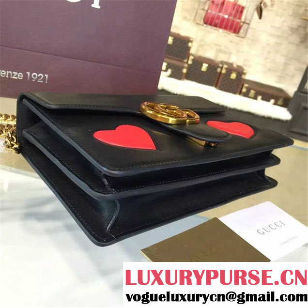 Gucci Marmont GG Supreme Hearts Medium Shoulder Bag Fall Winter 2016 Collection Black Multi