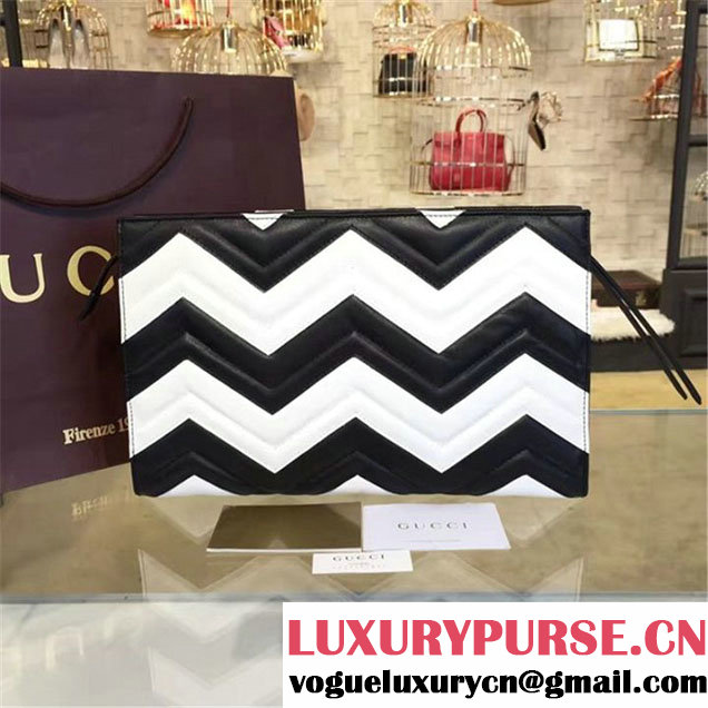 Gucci GG Marmont Matelassé Clutch Bag Calfskin Leather Fall Winter 2016 Collection White Black