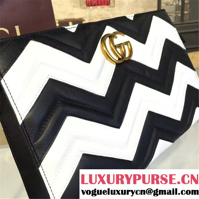 Gucci GG Marmont Matelassé Clutch Bag Calfskin Leather Fall Winter 2016 Collection White Black