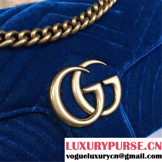 Gucci Velvet Marmont Matelassé Medium Shoulder Bag Original Leather Fall Winter 2016 Collection Teal Blue