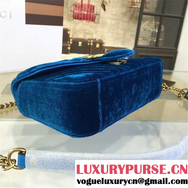 Gucci Velvet Marmont Matelassé Medium Shoulder Bag Original Leather Fall Winter 2016 Collection Teal Blue