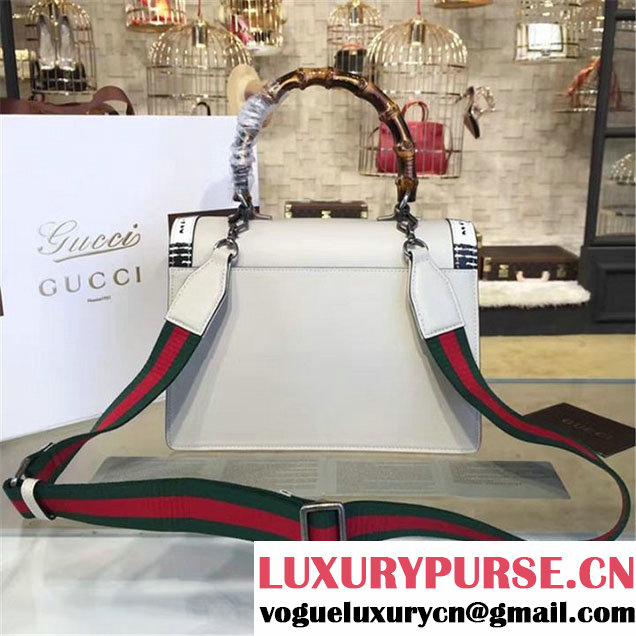 Gucci Lilith Bamboo Top Handle Bag with Printed Snakeskin Detail Medium Shoulder Bag Fall Winter 2016 Collection White