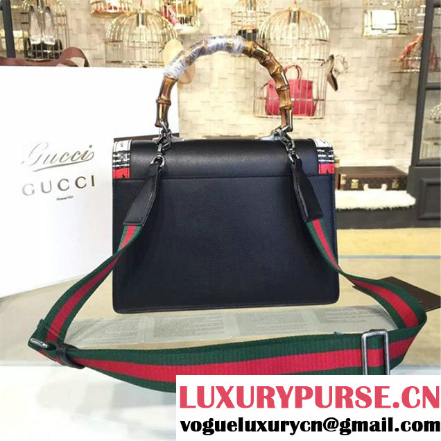Gucci Lilith Bamboo Top Handle Bag with Printed Snakeskin Detail Medium Shoulder Bag Fall Winter 2016 Collection Black