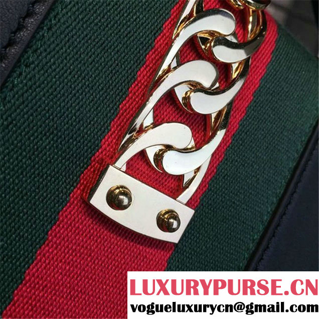 Gucci Sylvie Chain-Embellished Leather Medium Shoulder Bag Calfskin Leather Fall Winter 2016 Collection Black