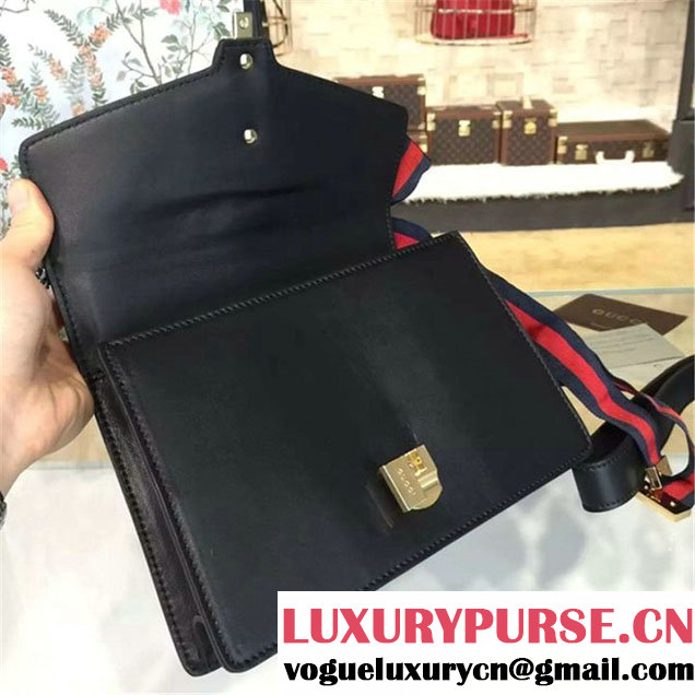 Gucci Sylvie Chain-Embellished Leather Medium Shoulder Bag Calfskin Leather Fall Winter 2016 Collection Black