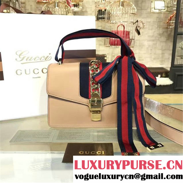 Gucci Sylvie Chain-Embellished Leather Medium Shoulder Bag Calfskin Leather Fall Winter 2016 Collection Beige