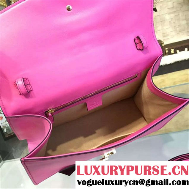 Gucci Sylvie Chain-Embellished Leather Large Shoulder Bag Calfskin Leather Fall Winter 2016 Collection Pink