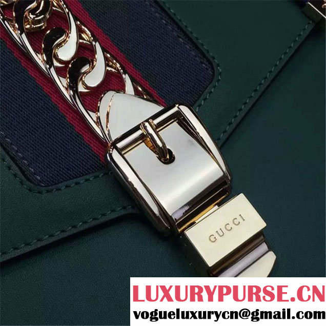 Gucci Sylvie Chain-Embellished Leather Medium Shoulder Bag Calfskin Leather Fall Winter 2016 Collection Green