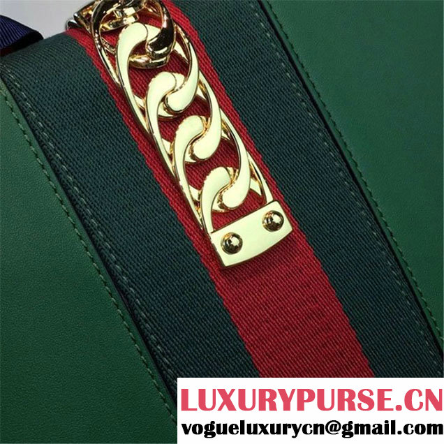 Gucci Sylvie Chain-Embellished Leather Medium Shoulder Bag Calfskin Leather Fall Winter 2016 Collection Green
