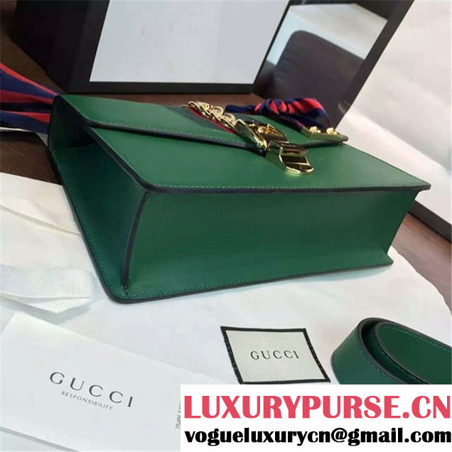 Gucci Sylvie Chain-Embellished Leather Medium Shoulder Bag Calfskin Leather Fall Winter 2016 Collection Green