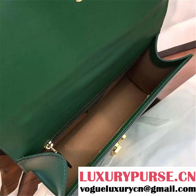 Gucci Sylvie Chain-Embellished Leather Medium Shoulder Bag Calfskin Leather Fall Winter 2016 Collection Green