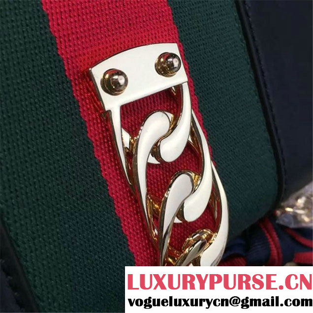 Gucci Sylvie Chain-Embellished Leather Mini Shoulder Bag Calfskin Leather Fall Winter 2016 Collection Black
