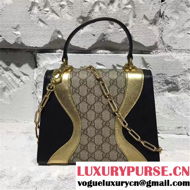 Gucci Iside Top Handle 25cm Bag GG Supreme Calfskin Leather Snakeskin Pre-Fall 2017 Bag Collection Black
