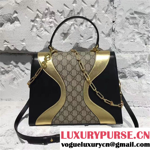 Gucci Iside Top Handle 30cm Bag GG Supreme Calfskin Leather Snakeskin Pre-Fall 2017 Bag Collection Black