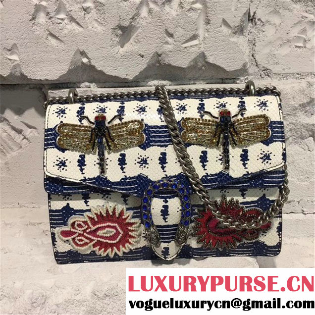 Gucci Dionysus Snakeskin 30cm Shoulder Bag Sequin Embroideries Pre-Fall 2017 Collection White Blue