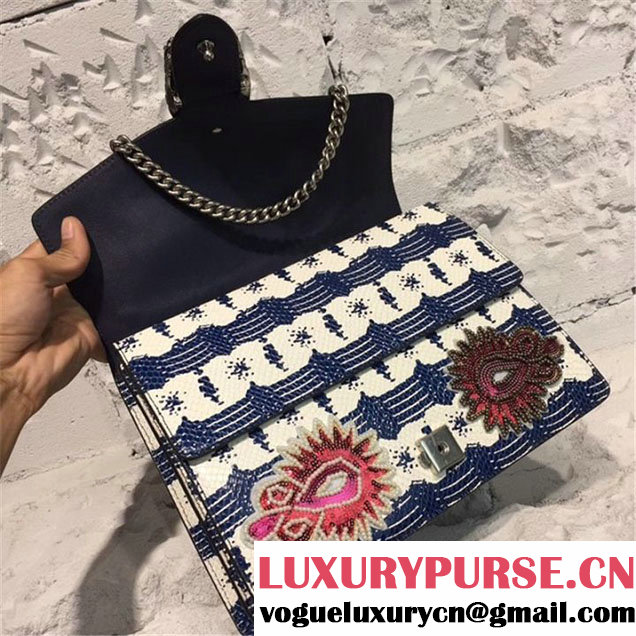 Gucci Dionysus Snakeskin 30cm Shoulder Bag Sequin Embroideries Pre-Fall 2017 Collection White Blue