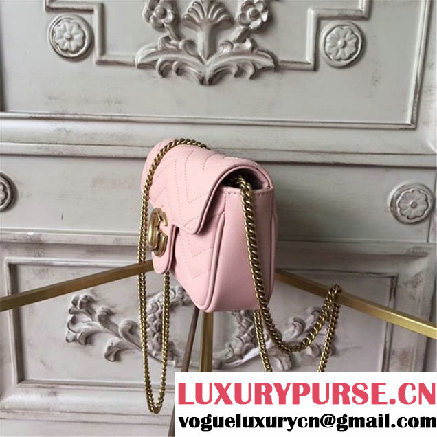 Gucci GG Marmont Matelassé 2.0 Mini Chain Shoulder Bag 17cm Calfskin Leather Fall Winter 2017 Collection Light Pink