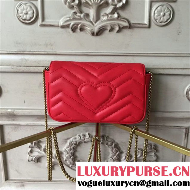 Gucci GG Marmont Matelassé 2.0 Mini Chain Shoulder Bag 17cm Calfskin Leather Fall Winter 2017 Collection Red
