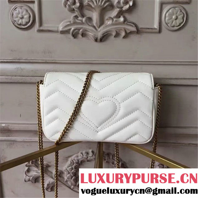 Gucci GG Marmont Matelassé 2.0 Mini Chain Shoulder Bag 17cm Calfskin Leather Fall Winter 2017 Collection White
