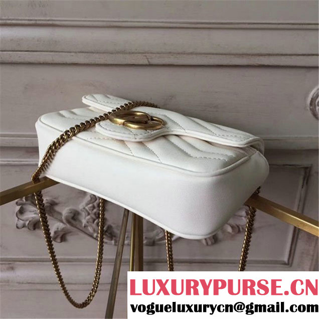 Gucci GG Marmont Matelassé 2.0 Mini Chain Shoulder Bag 17cm Calfskin Leather Fall Winter 2017 Collection White