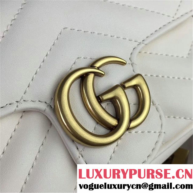 Gucci GG Marmont Matelassé 2.0 Mini Chain Shoulder Bag 17cm Calfskin Leather Fall Winter 2017 Collection White