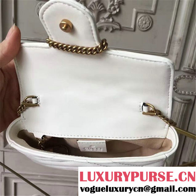 Gucci GG Marmont Matelassé 2.0 Mini Chain Shoulder Bag 17cm Calfskin Leather Fall Winter 2017 Collection White