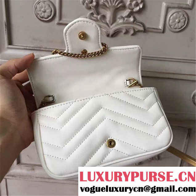 Gucci GG Marmont Matelassé 2.0 Mini Chain Shoulder Bag 17cm Calfskin Leather Fall Winter 2017 Collection White