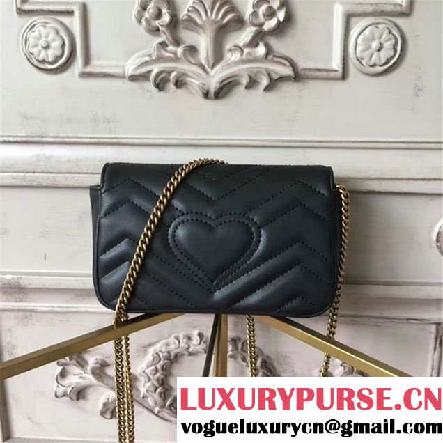 Gucci GG Marmont Matelassé 2.0 Mini Chain Shoulder Bag 17cm Calfskin Leather Fall Winter 2017 Collection Black