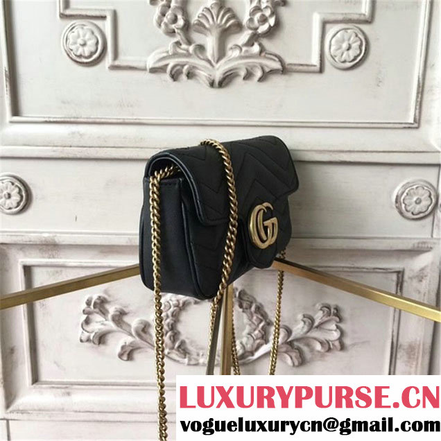 Gucci GG Marmont Matelassé 2.0 Mini Chain Shoulder Bag 17cm Calfskin Leather Fall Winter 2017 Collection Black
