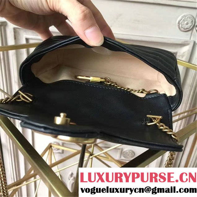Gucci GG Marmont Matelassé 2.0 Mini Chain Shoulder Bag 17cm Calfskin Leather Fall Winter 2017 Collection Black