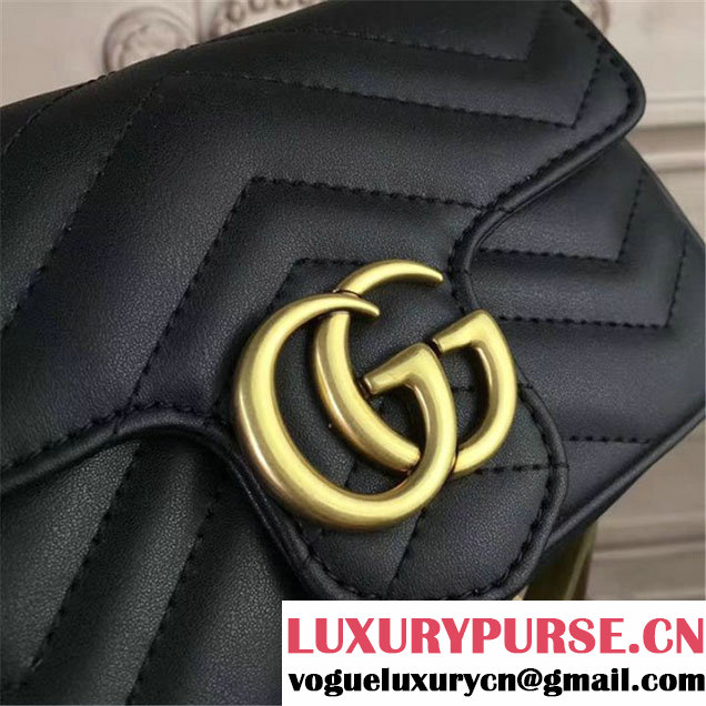Gucci GG Marmont Matelassé 2.0 Mini Chain Shoulder Bag 17cm Calfskin Leather Fall Winter 2017 Collection Black