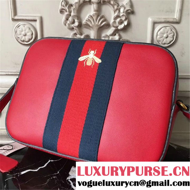 Gucci Original GG Web Canvas Camera Bag 23cm Spring Summer 2017 Collection Red