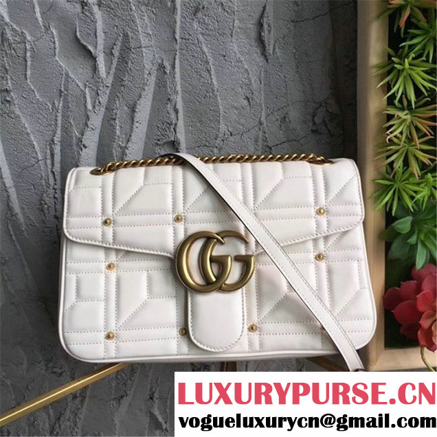 Gucci GG Marmont Matelasse Pearl Studded Bag Calfskin Leather 31cm Spring Summer 2017 Collection White