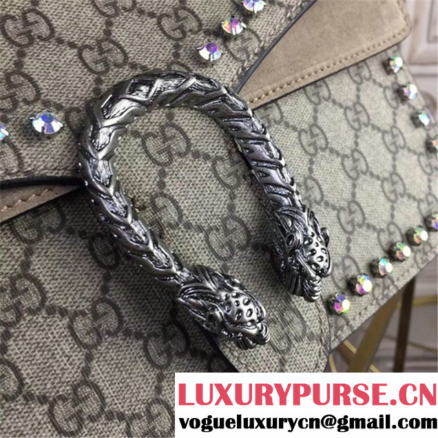 Gucci Dionysus GG Supreme Crystal-Embellished Chain Shoulder 28cm Bag Spring Summer 2017 Collection Beige