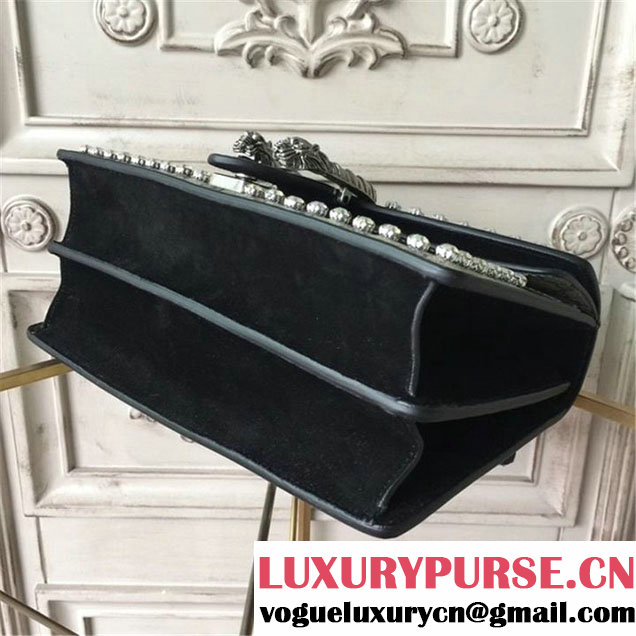 Gucci Dionysus GG Supreme Crystal-Embellished Chain Shoulder 28cm Bag Spring Summer 2017 Collection Black