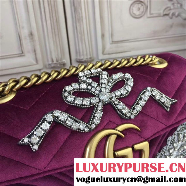Gucci Bordeaux Feather Embroidered GG Marmont 23cm Shoulder Bag Pre-Fall 2017 Collection Fuschia